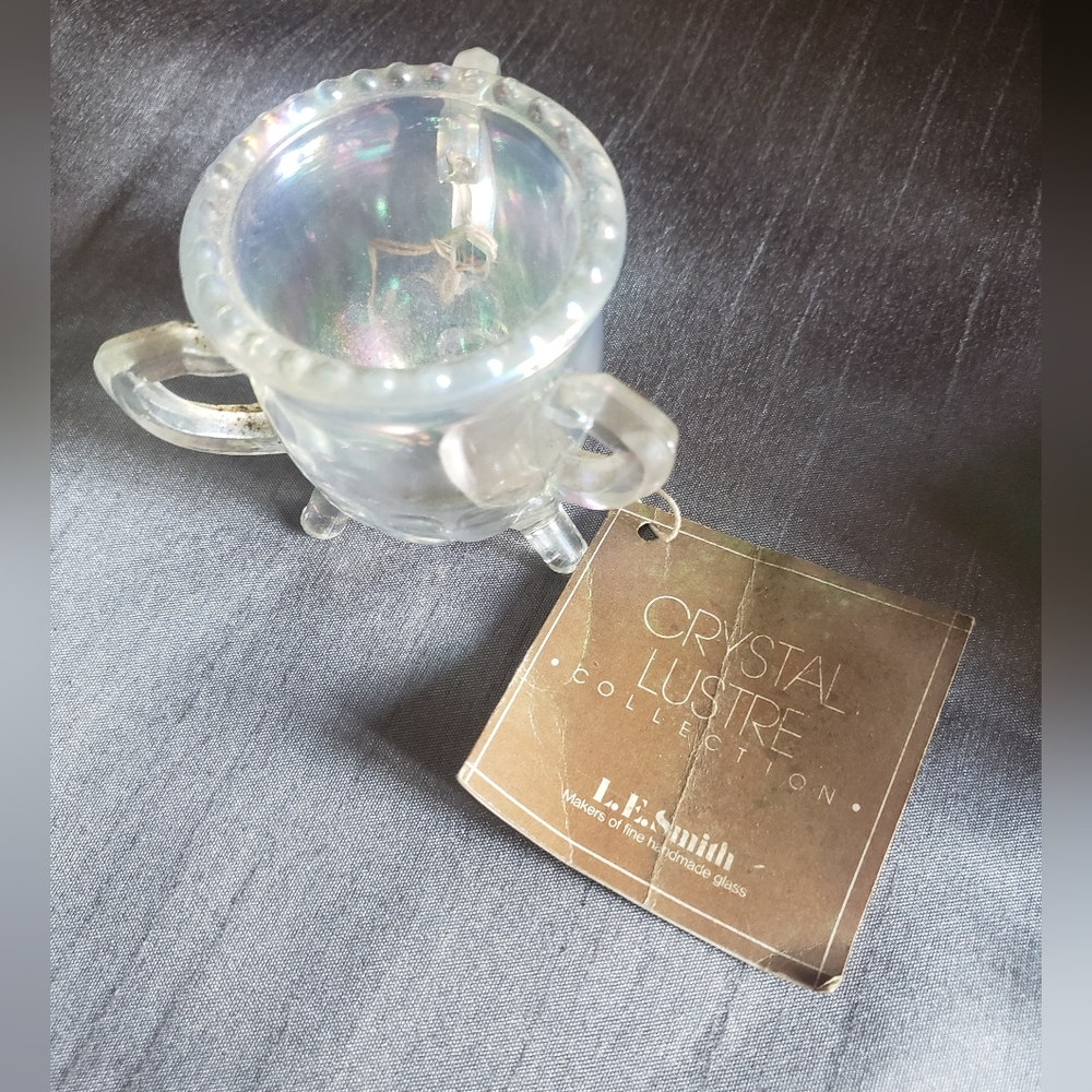 L.E. Smith Crystal Lustre handmade opalescent  glassware toothpick holder